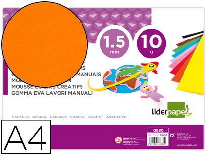 10h. goma EVA Liderpapel A4 60g/m² espesor 1,5mm. naranja